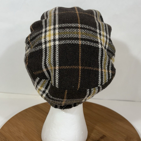 Plaid Newsboy Brown White Yellow Hat Cap Womens Preppy Retro Driving Wool Blend - Picture 7 of 10